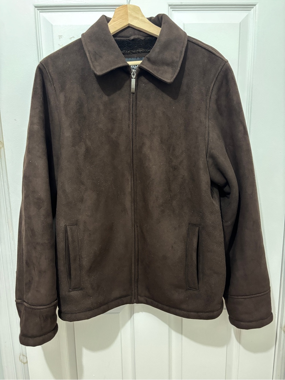 Brown Suede-like Zip-Front Jacket